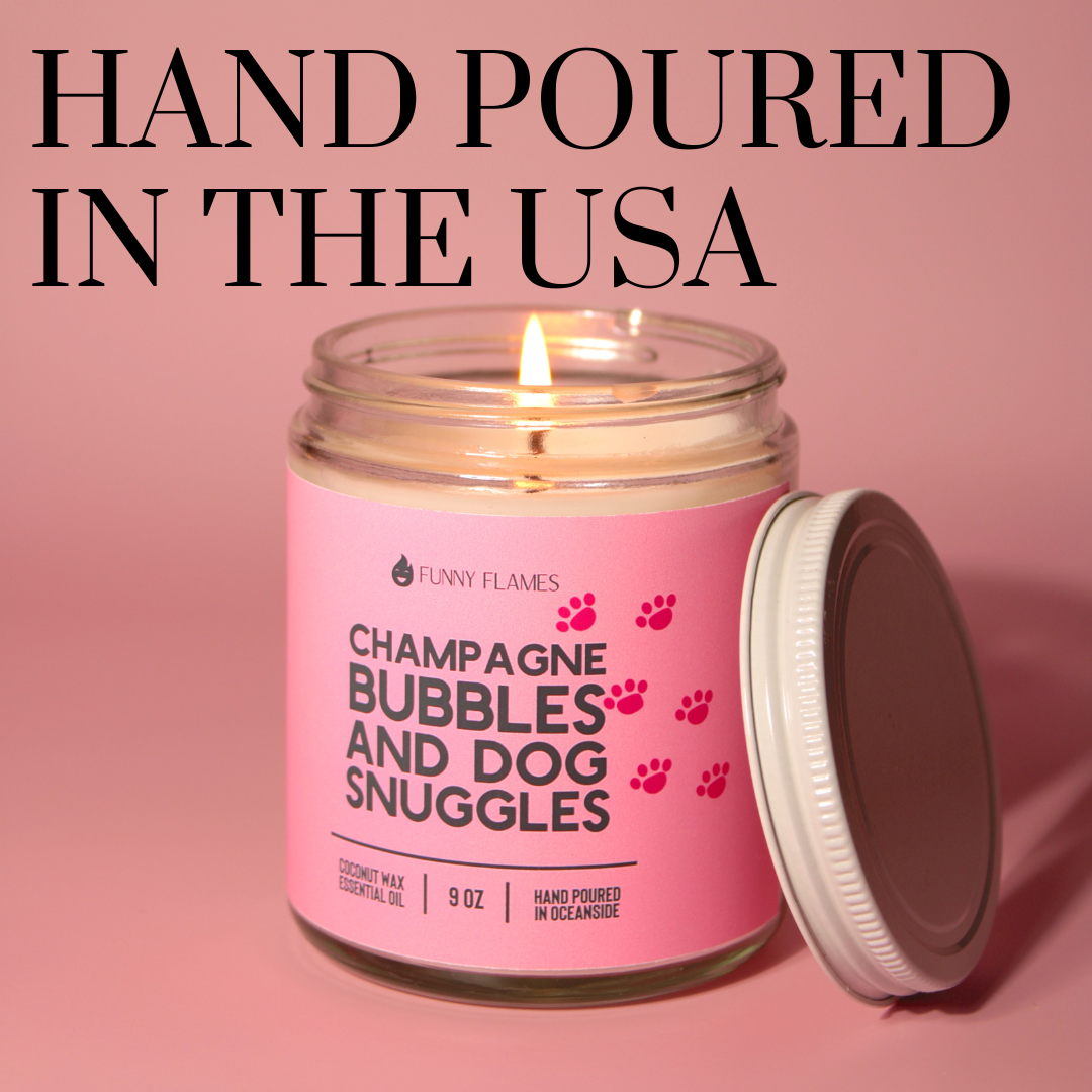 Champagne Bubbles And Dog Snuggles Scented Candle.