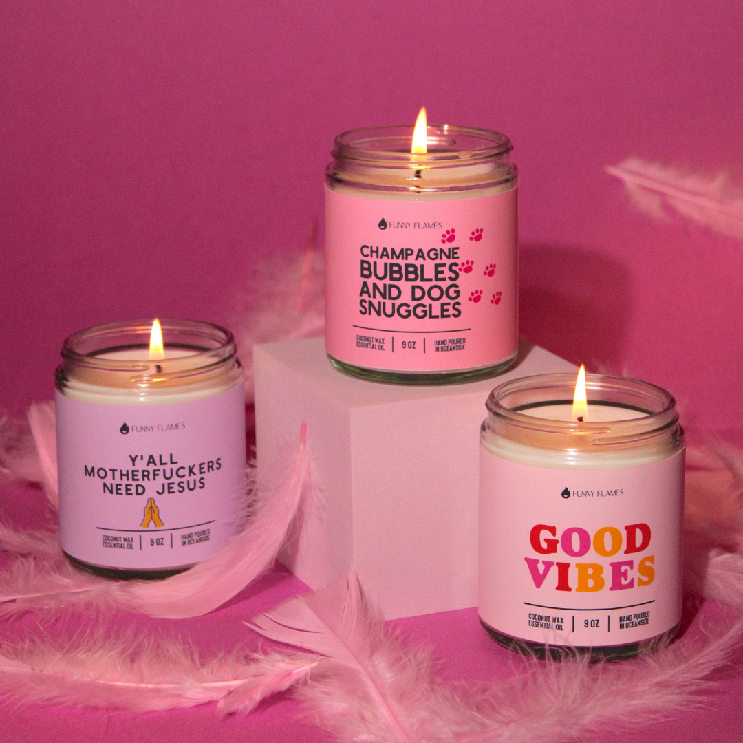 Champagne Bubbles And Dog Snuggles Scented Candle.