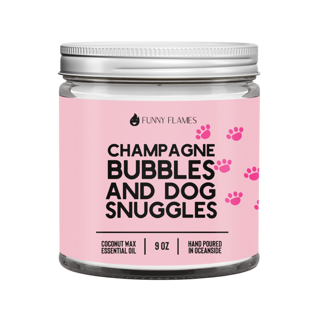 Champagne Bubbles And Dog Snuggles Scented Candle.